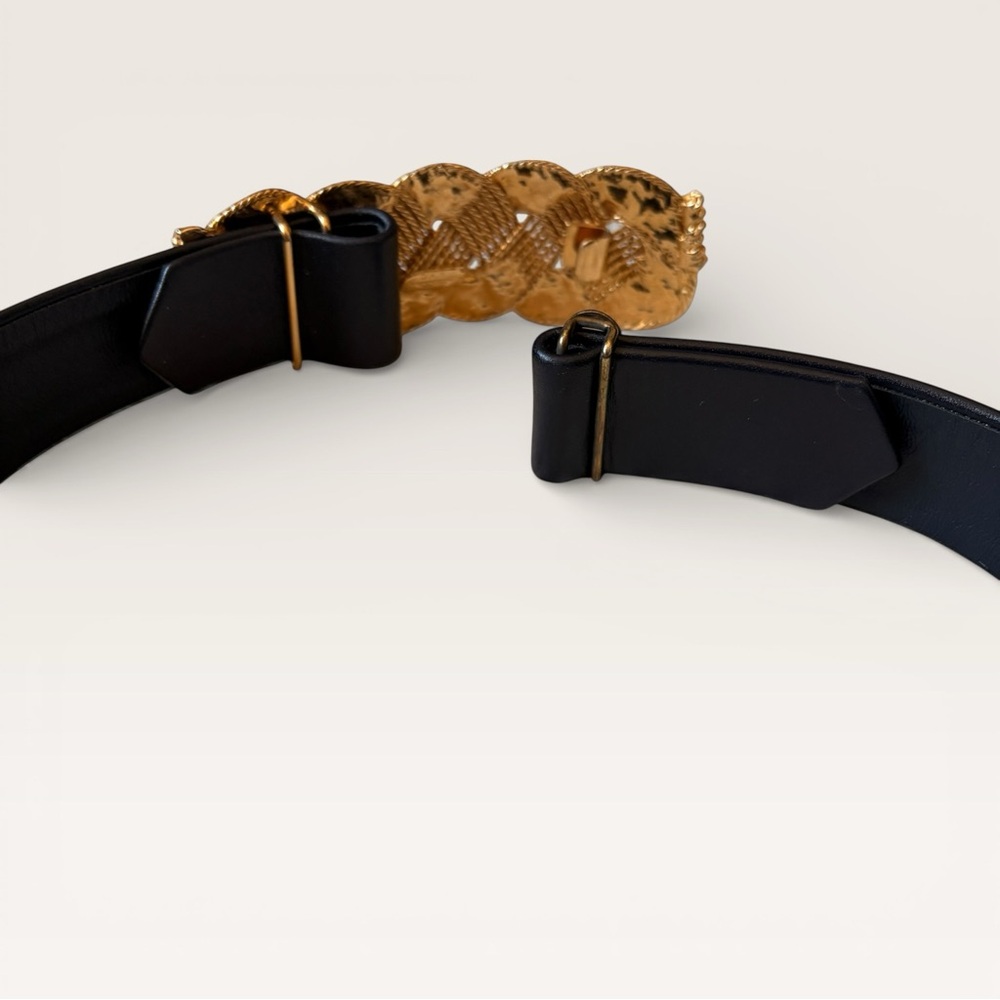 Vintage 80s Carlisle Leather Belt Accessocraft Buckle Gold Glam Statement Belt - Picture 5 of 10